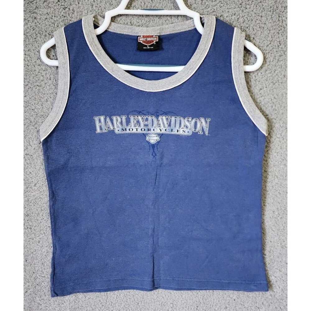 Harley Davidson Y2K 2000 Women's Sleeveless Ringer Tank Top Miami FL Blue Size L - Picture 1 of 12